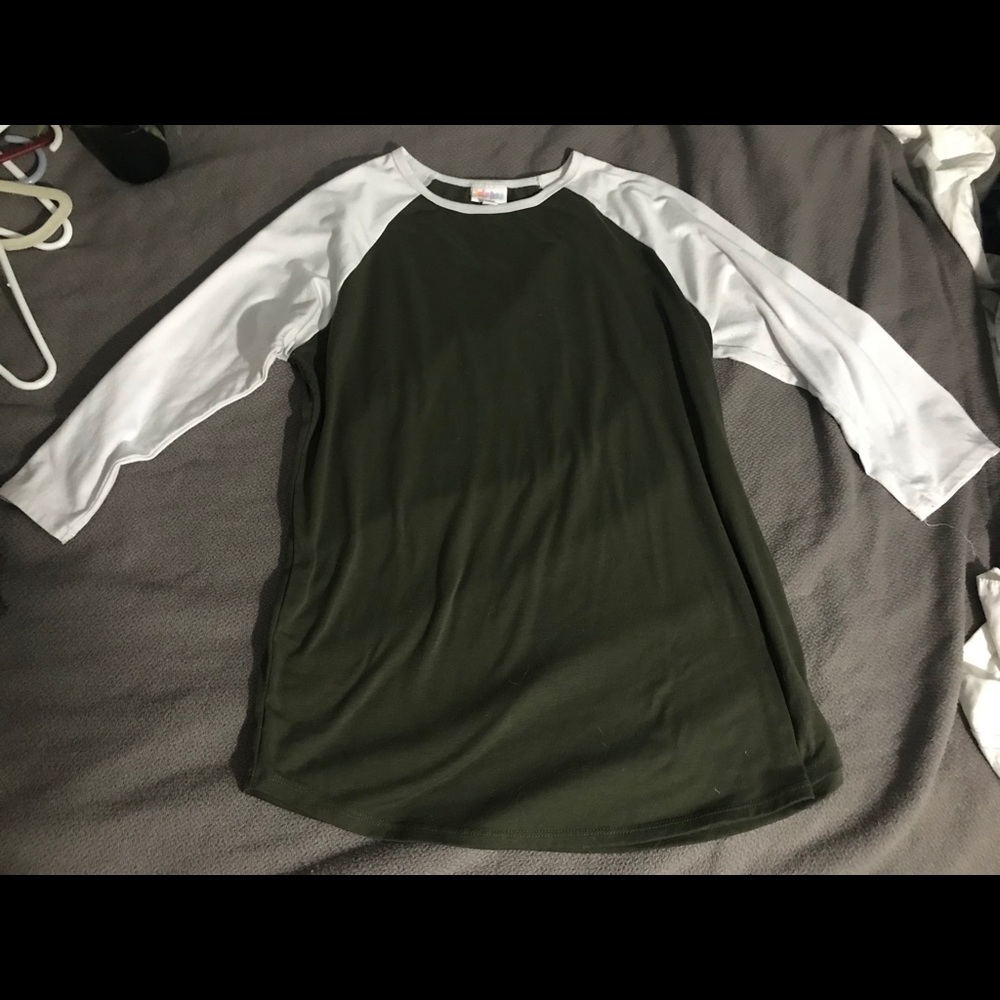LuLaRoe size L Randy shirt-olive w/wh sleeves